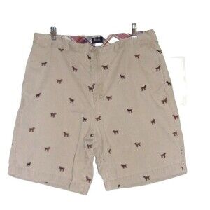 G.H. Bass Embroidered Hunting Dog Dogs Sz. 38 Khaki High Rise Cotton Twill Mens